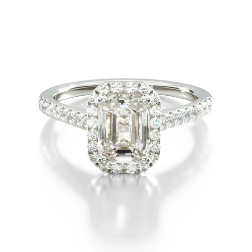 14K White Gold Pavé Halo Diamond Engagement Ring