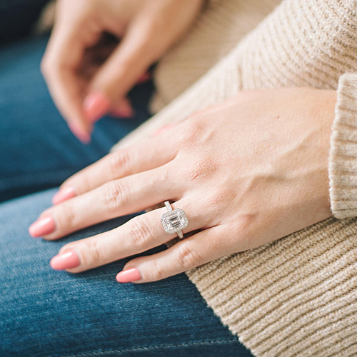 1.86 Carat K-VS1 Emerald Cut Diamond Pavé Set Engagement Ring (Emerald Center)