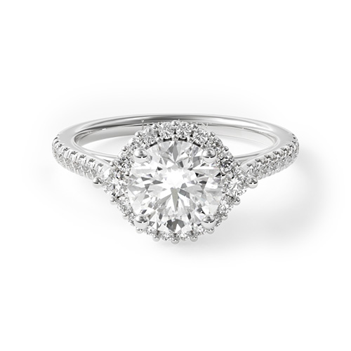 Platinum Cathedral Pavé Halo Diamond Engagement Ring