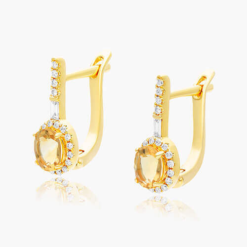 14K Yellow Gold Halo Citrine And Diamond Petite Drop Earrings