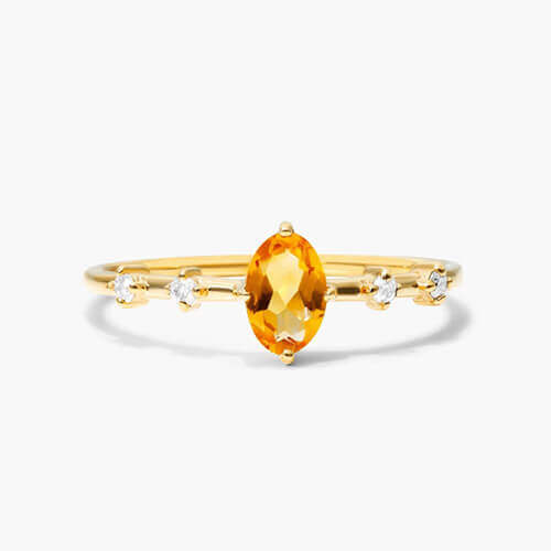 14K Yellow Gold Citrine Oval And Diamond Birthstone Ring