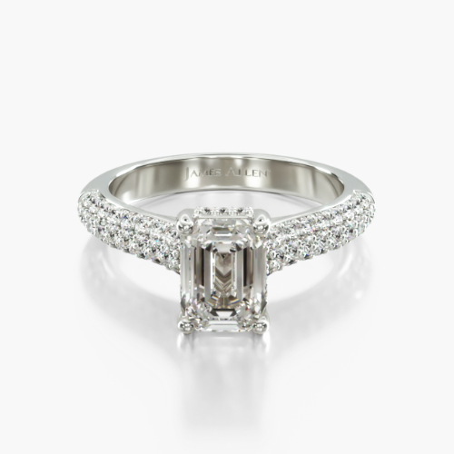 14K White Gold Triple Row Pavé Cathedral Engagement Ring