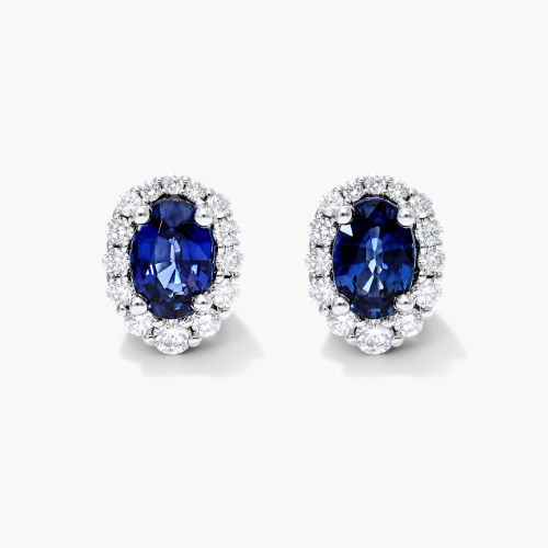 14K White Gold Blue Sapphire And Diamond Halo Earrings