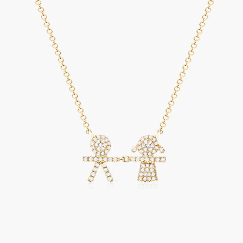 14K Yellow Gold Boy-Girl Diamond Necklace