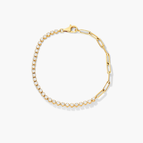 14K Yellow Gold Diamond Tennis And Paperclip Combo Bracelet