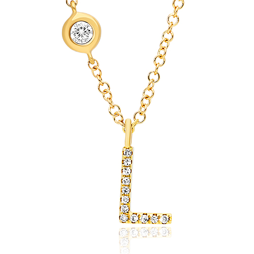 14K Yellow Gold Initial L Diamond Necklace