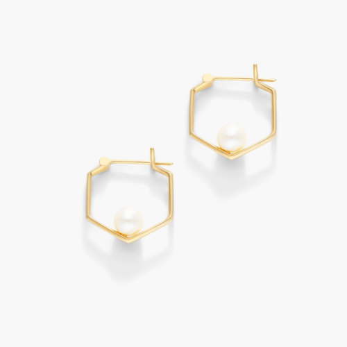 14K Yellow Gold Minimalistic Freshwater Cultured Pearl Hoop Earring