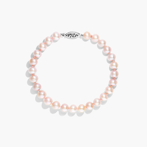 14K White Gold Pink Freshwater Cultured Pearl Fishclasp Bracelet (7-8mm)