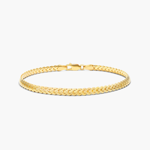 14K Yellow Gold Solid 4mm Flattened Bombe Franco Bracelet - 8.5 Inches