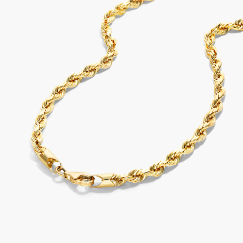 14K Yellow Gol Solid 3.8mm Rope Chain Necklace - 18 Inches