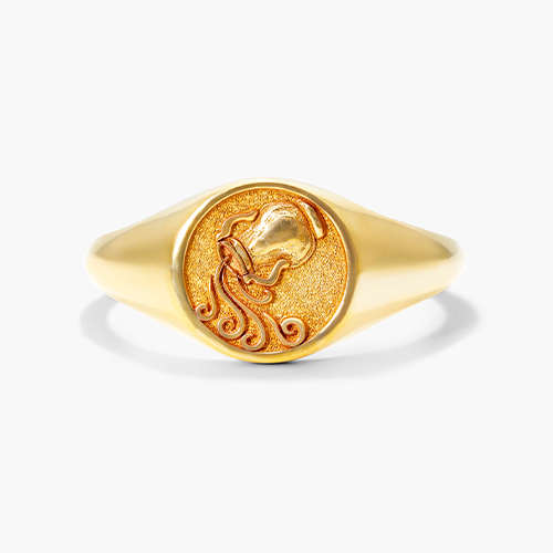 14K Yellow Gold Aquarius Zodiac Signet Ring