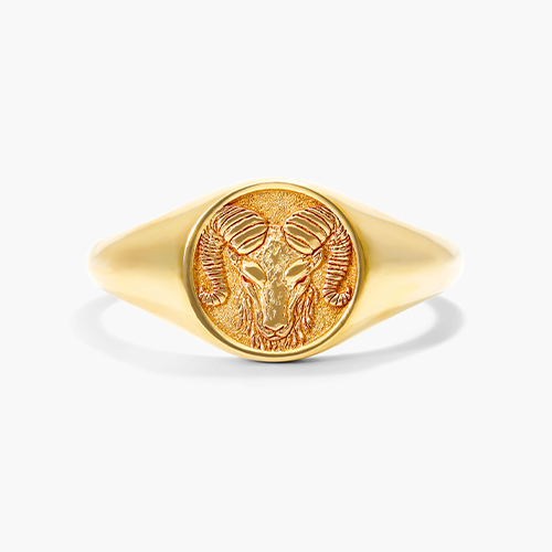 14K Yellow Gold Aries Zodiac Signet Ring