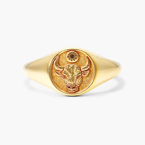 14K Yellow Gold Taurus Zodiac Signet Ring