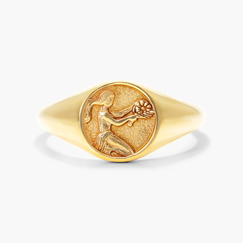 14K Yellow Gold Virgo Zodiac Signet Ring