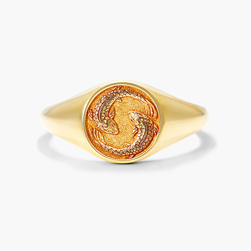 14K Yellow Gold Pisces Zodiac Signet Ring