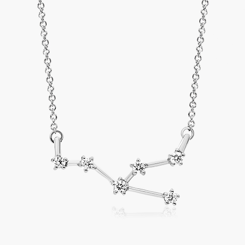 14K White Gold Lab-Created Diamond Aries Constellation Necklace