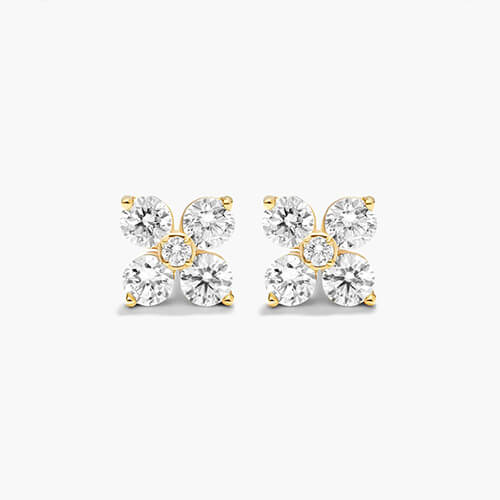 14K Yellow Gold Blossom Lab-Created Diamond Stud Earrings