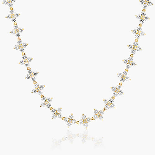 14K Yellow Gold Blossom Lab-Created Diamond Tennis Necklace