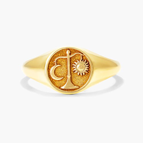 14K Yellow Gold Libra Zodiac Signet Ring
