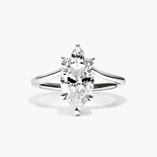 14K White Gold Three Stone Diamond Tiara Engagement Ring