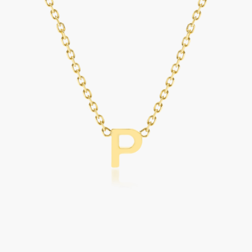 14K Yellow Gold Mini Initial P Necklace