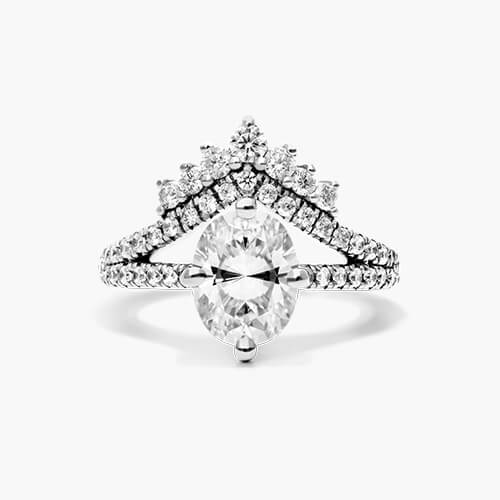 14K White Gold Double Row Majestic Diamond Tiara Engagement Ring