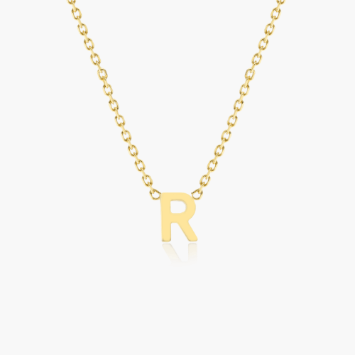 14K Yellow Gold Mini Initial R Necklace