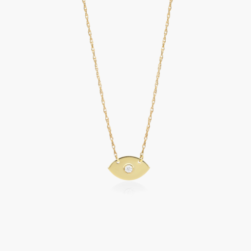 14K Yellow Gold Mini Evil Eye Diamond Necklace