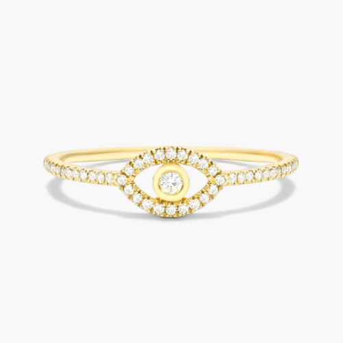 14K Yellow Gold Evil Eye Diamond Ring