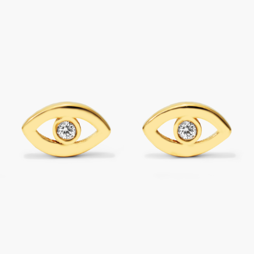 14K Yellow Gold Evil Eye Diamond Stud Earrings