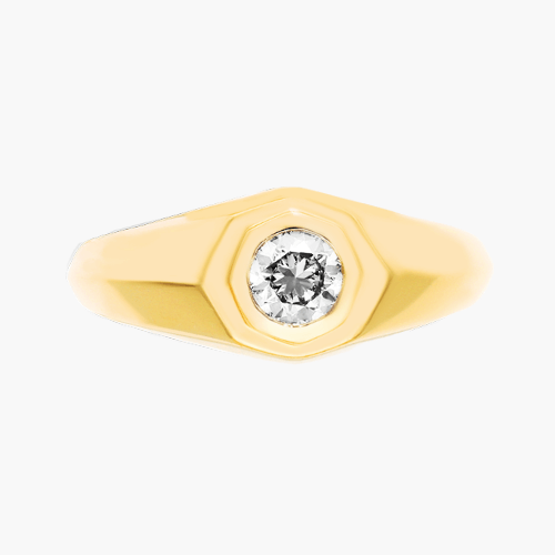14K Yellow Gold Octagonal Solitaire Diamond Ring