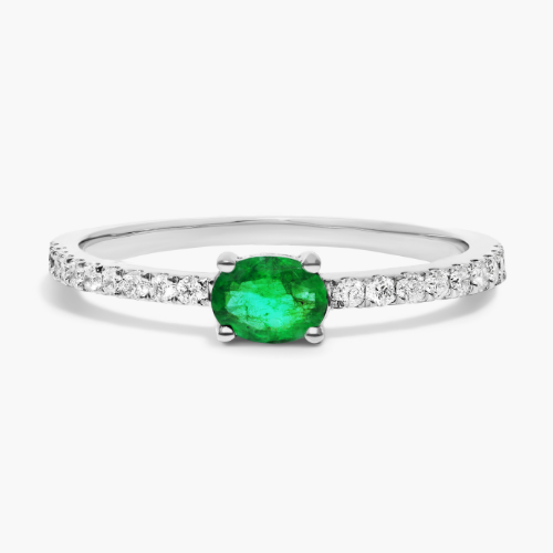 14K White Gold Diamond And Emerald Ring
