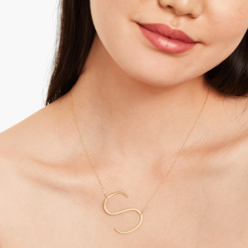 14K Yellow Gold Large Initial S Necklace