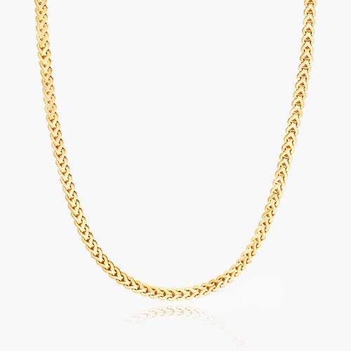 14K Yellow Gold Solid 4mm Flattened Bombe Franco Chain Necklace - 22 Inches