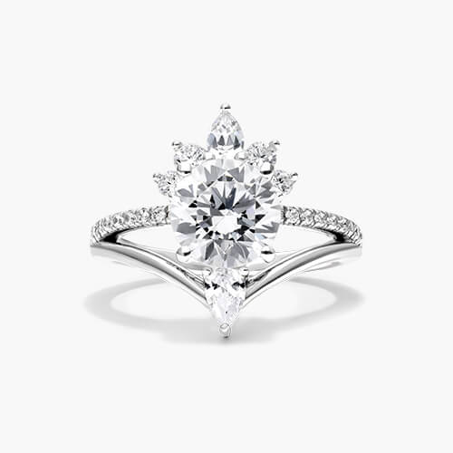 14K White Gold Peacock Diamond Tiara Engagement Ring