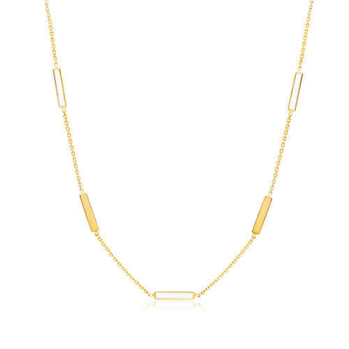 14K Yellow Gold White Enamel Bar Necklace