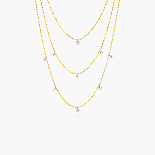 14K Yellow Gold Triple Layer Pierced Diamond Specks Necklace By Brevani