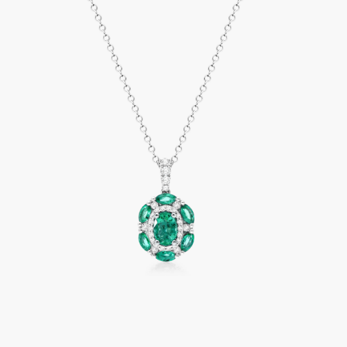 14K White Gold Imperial Emerald And Diamond Necklace