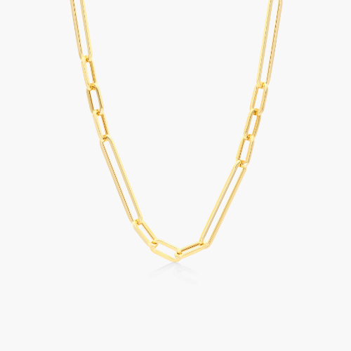 14K Yellow Gold 5.1mm Alternating Paper Clip Chain Necklace