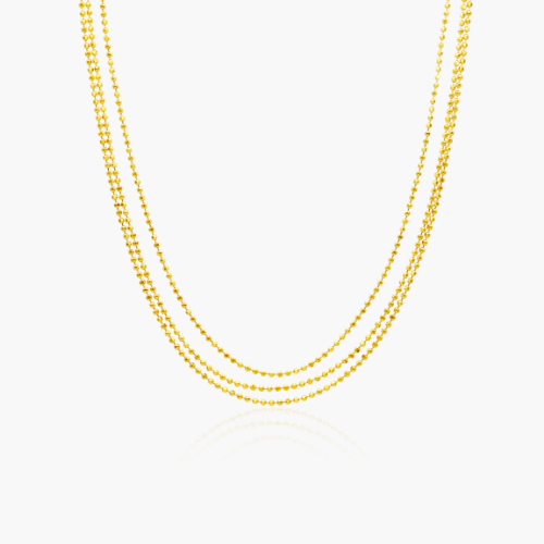 14K Yellow Gold Triple Strand Bead Choker Necklace