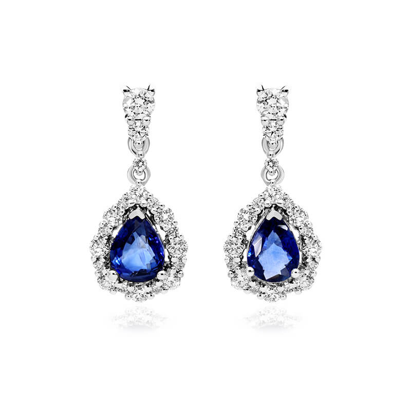 14K White Gold Teardrop Sapphire And Diamond Earring