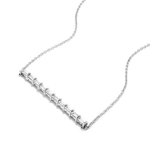 14K White Gold Baguette Lane Lab Grown Diamond Bar Necklace