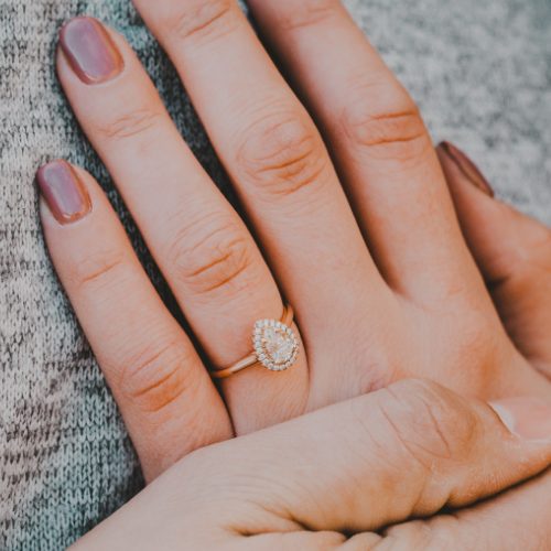 14K Rose Gold Pavé Halo Diamond Engagement Ring (Pear Center)