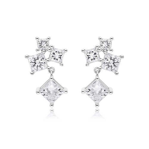 14K White Gold Princess Spritz Lab Grown Diamond Earrings