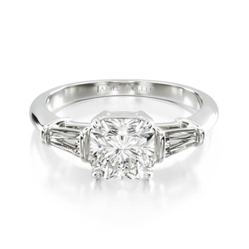 18K White Gold Tapered Baguette Diamond Engagement Ring