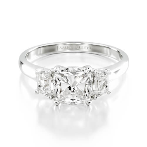 14K White Gold Three Stone Trellis Diamond Engagement Ring (Trapezoid)