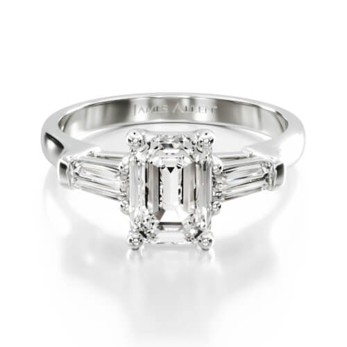 14K White Gold Tapered Baguette Three Stone Diamond Engagement Ring