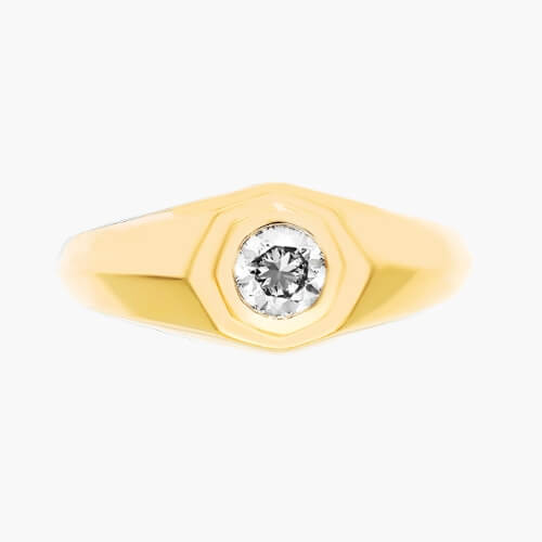 14K Yellow Gold Octagonal Frame Solitaire Diamond Ring