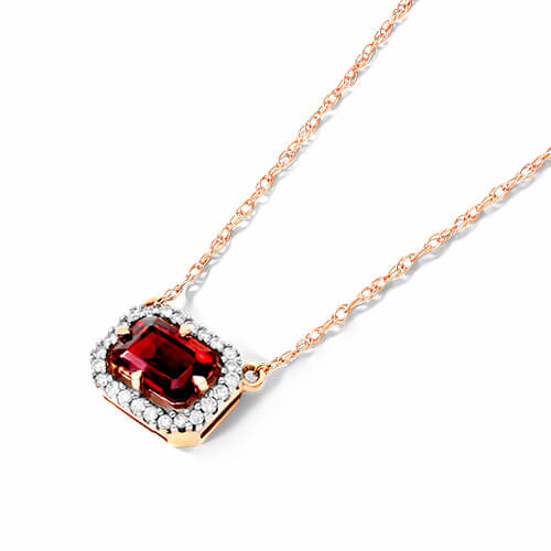 14K Rose Gold Garnet And Diamond Floating Halo Necklace (6.0x4.0mm)
