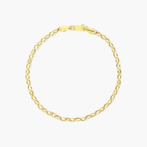 14K Yellow Gold 3.2mm Oval Rolo Chain Bracelet - 7 Inches